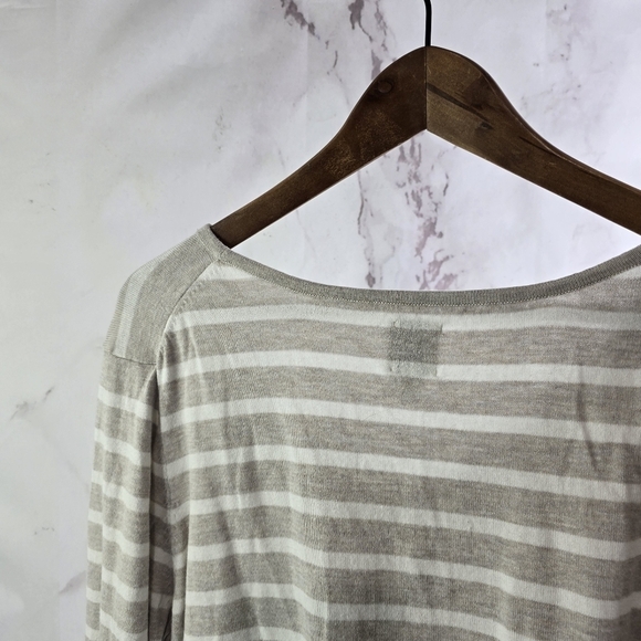 Nic + Zoe Top Womens XL Tan Black Beige Striped V Neck Long Sleeve Shirt Cotton - Picture 6 of 10